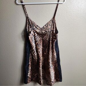 Leopard Print silk dress with Black Lace Accents